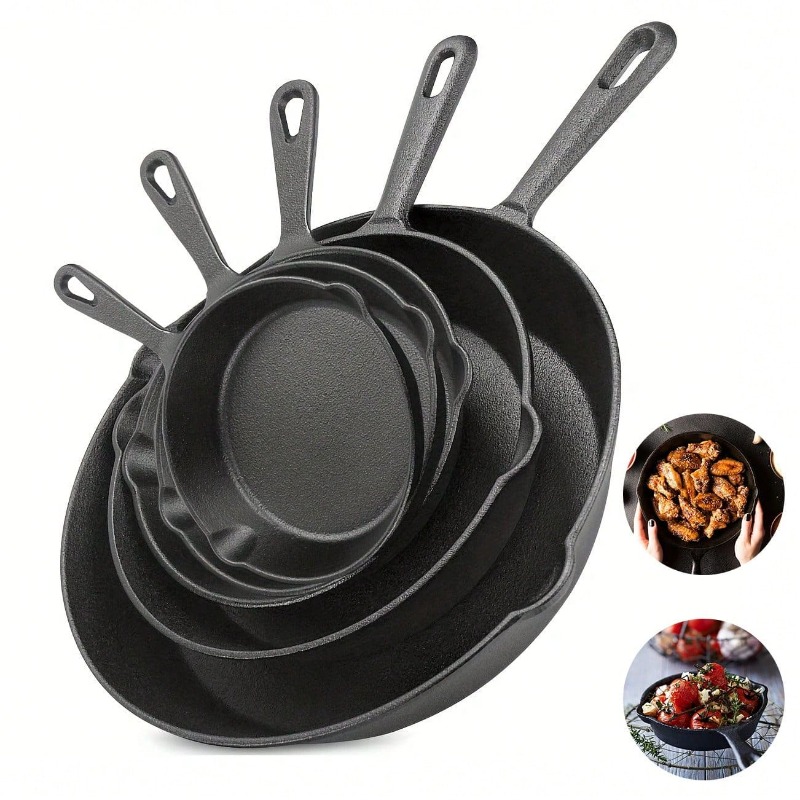 Quality Camping Cooking Set - Poêle en fonte noire, 3/4/5 pièces,